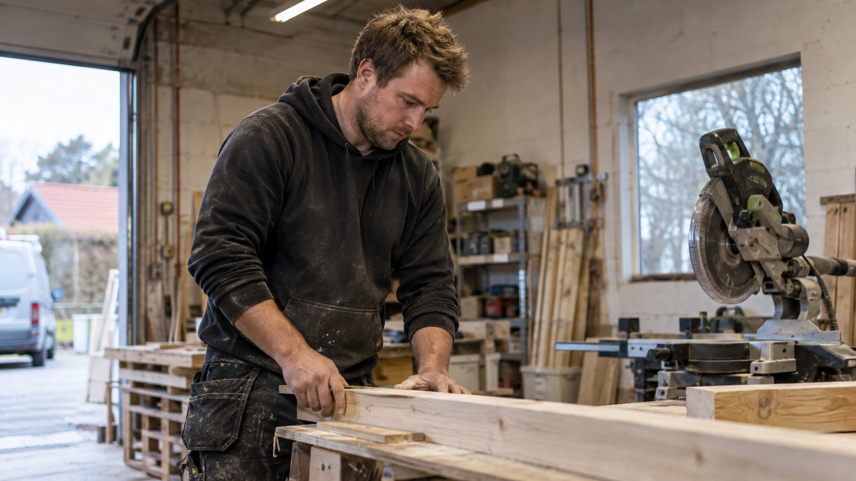 Selvstændig håndværker arbejder i sit værksted